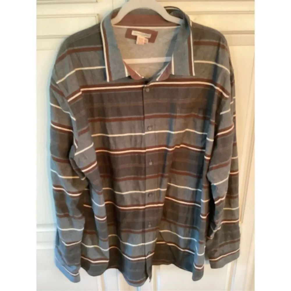 Carbon2cobalt Mens Striped Lined Flannel Shirt Sz 2XL Gray